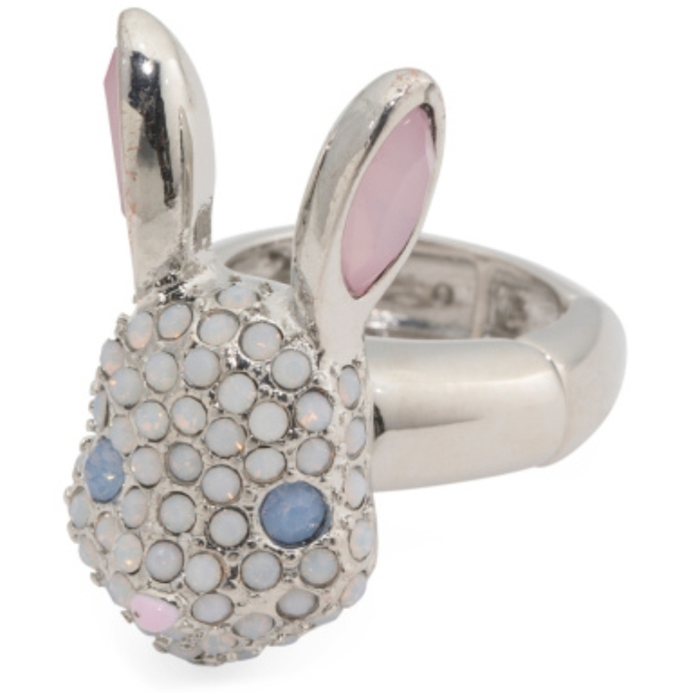 🐇▪️Betsey Johnson ▪️Silver Plated Crystal  Bunny Stretch Ring